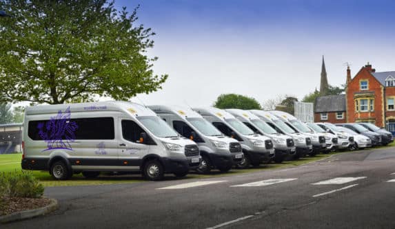 Fleet of Wycliffe pupil transport school buses