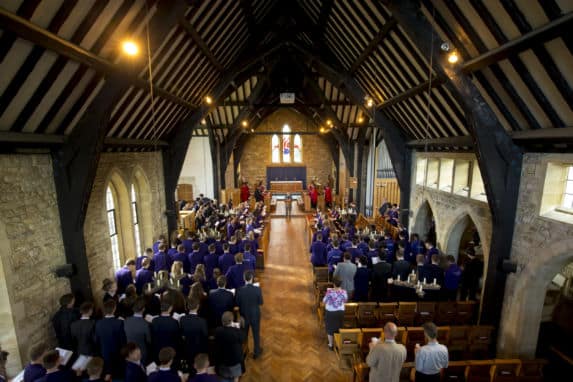 School Chapel filled with pupils