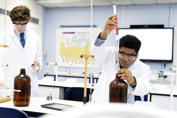 School boy in laboratory