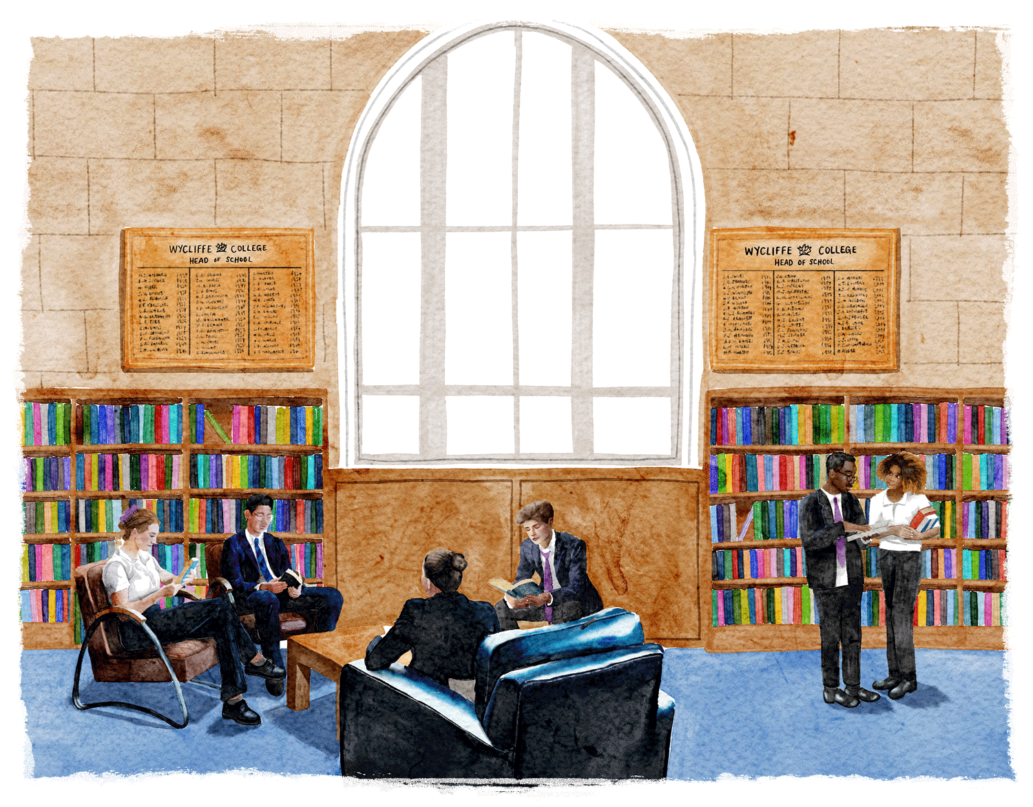 Senior Library Scene illustration